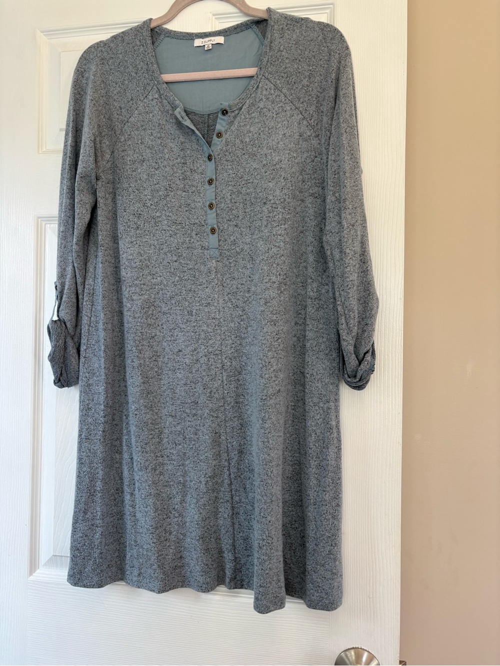 Z Supply Heather Gray Long-Sleeve Button Henley Dress